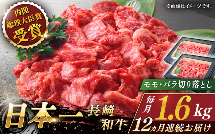 
                  【全12回定期便】長崎和牛 切り落とし 総計19.2kg （約1.6kg/回）【ながさき西海農業協同組合】 [QAK048] 牛肉 モモ バラ しゃぶしゃぶ すき焼き 45万5千円 455000円 / 長崎県 佐々町
                