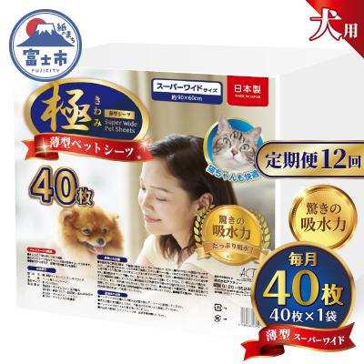 ふるさと納税 富士市 定期便【全12回】【極】シリーズ 犬用ペットシーツ 薄型スーパーワイド 40枚 ペットシート 日本製