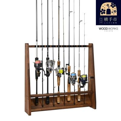 ふるさと納税 横手市 WOOD WORKS ロッドスタンド10本掛け　本体カラー:ブラウン/フェルトカラー:ブラック