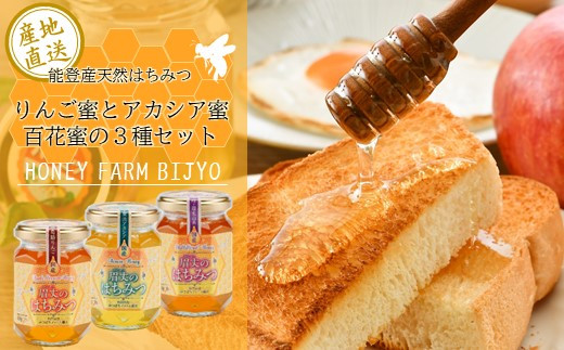[H054] 能登産天然はちみつ『りんご蜂蜜＆アカシア蜂蜜＆百花蜂蜜』セット