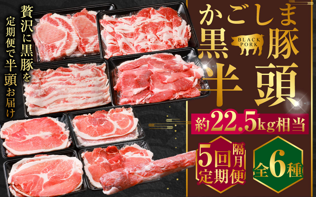 KSR-309 【隔月5回定期便】かごしま黒豚半頭 合計約22.5kg