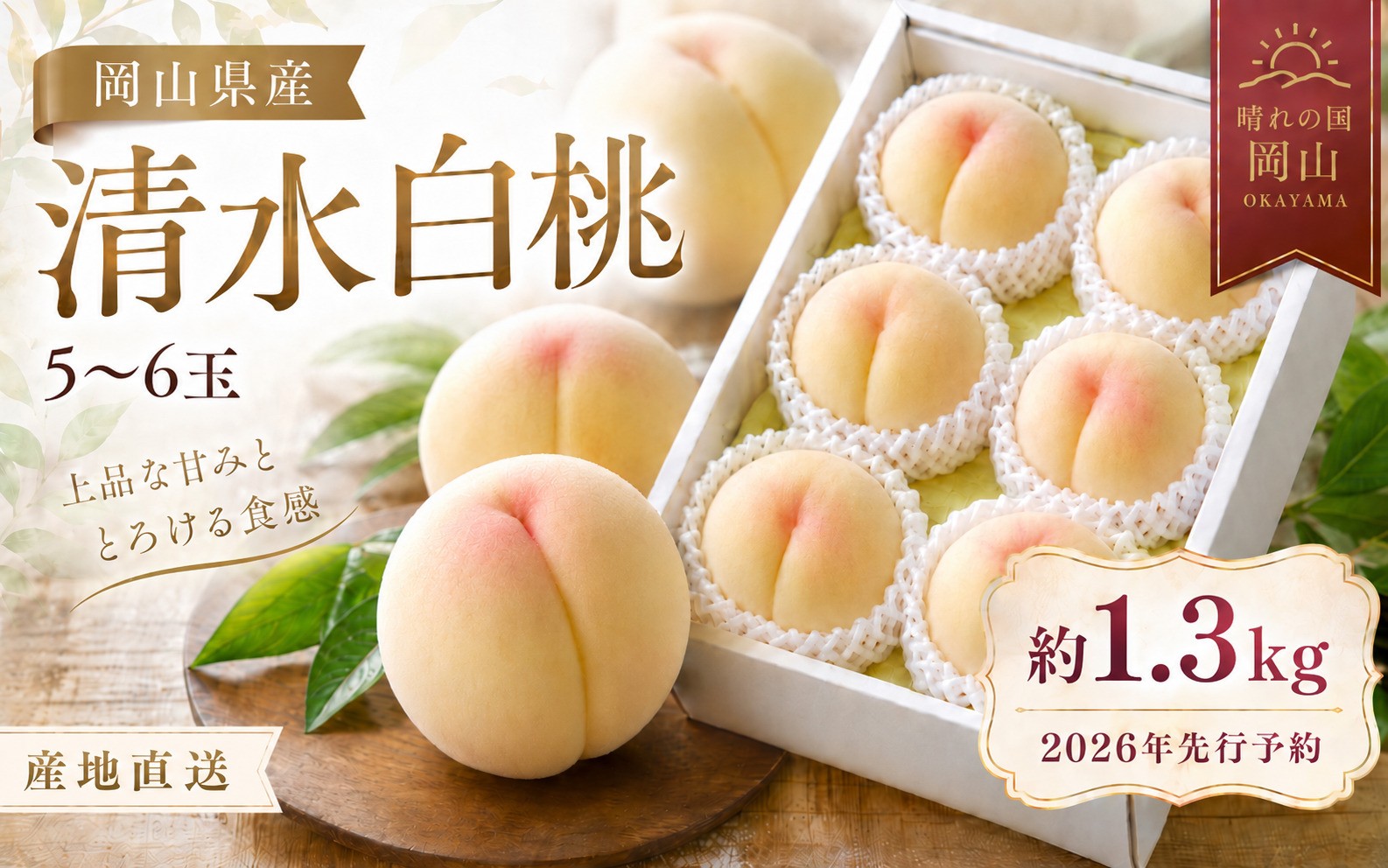 
            桃 2026年 先行予約 清水白桃 約1.3kg 5～6玉 もも モモ 岡山県産 国産 フルーツ 果物 ギフト [№5735-0694]
          