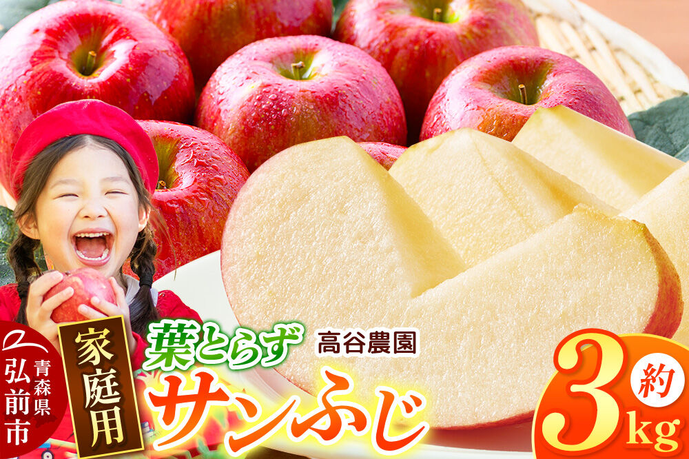 【26年12月発送】りんご 高谷農園【家庭用】葉とらずサンふじ 約3kg [青森産 りんご サンふじ 葉とらず アップル 林檎 リンゴ 果物 果実 赤色 美味 青森県 弘前市]