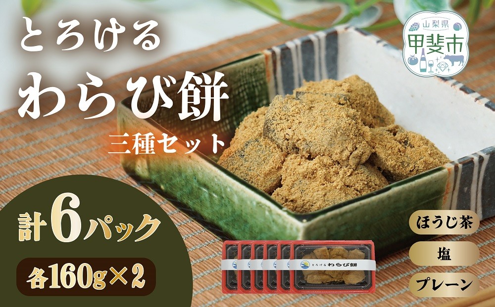 
                  口の中でとろける！　究極のわらび餅　三種セット（プレーン味・ほうじ茶味・塩味）160g×各2パック　計6パック　わらび餅　わらびもち　和菓子　お菓子　和スイーツ　CT-2
                