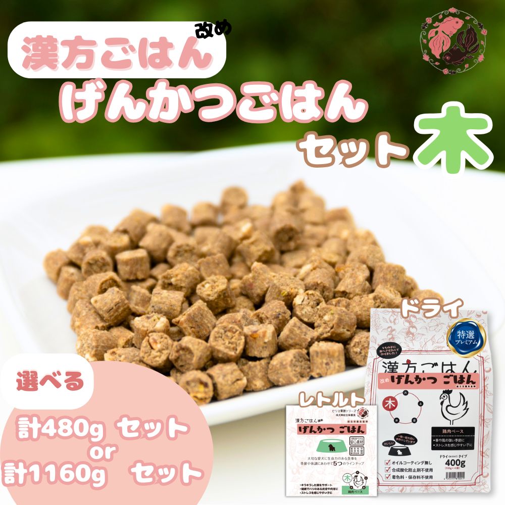 【ふるさと納税】 ペットフード 犬 げんかつごはん 【 選べる 容量 】 漢方ごはん 木 ドライタイプ レトルト 計480g 計1160g セット 愛犬用 ノンオイルコーティング 鶏 食養生 薬膳 総合栄養食 安心素材 北海道食材 漢方食材 着色料 保存料 酸化防止剤不使用 北海道 札幌市