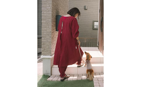 wappougi 麻ワンピース　割烹着　赤（サイズ：フリー） ファッション 女性 レディース 普段着 家仕事 作業着 洗濯可 