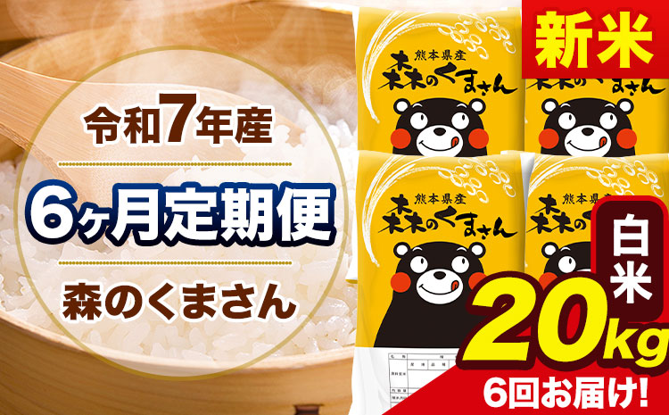 新米 令和7年産 森のくまさん【6ヶ月定期便】 白米 《お申込み翌月から出荷開始》20kg(5kg×4袋) 計6回お届け 熊本県産 単一原料米 森くま 熊本県 玉東町