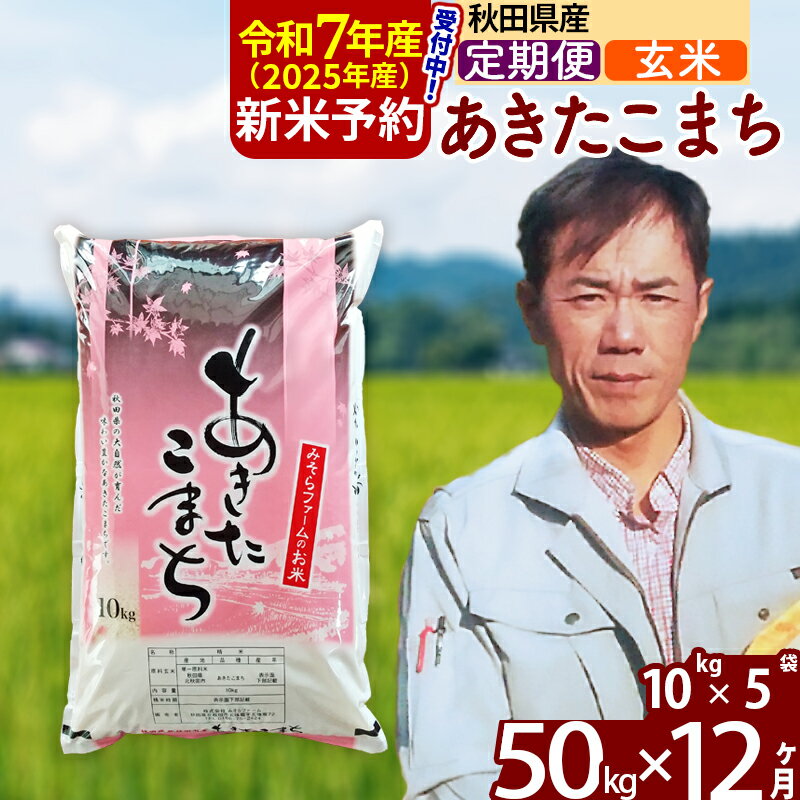 【ふるさと納税】※令和7年産 新米予約※《定期便12ヶ月》秋田県産 あきたこまち 50kg【玄米】(10kg袋) 2025年産 お届け周期調整可能 隔月に調整OK お米 みそらファーム