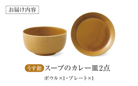 【美濃焼】 miyama.のカレーのうつわ スープのカレー皿 2点セット うす飴 瑞浪市 / ミヤマプランニング 食器 皿 ボウル [AZCM061]