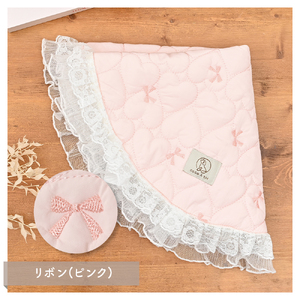 刺繍キルティング フリルラウンドカフェマット ピンク アイボリー 保温 保冷【ココアトワ(cocoAtoi)】 ピンク