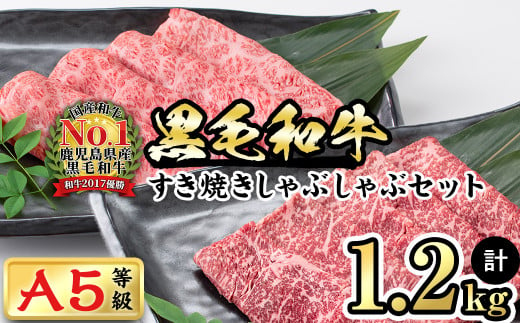 
【2024年2月～3月末までに配送】【鹿児島県産】徳重さんのA5黒毛和牛すき焼きしゃぶしゃぶセット(合計1.2kg) b6-014-2403
