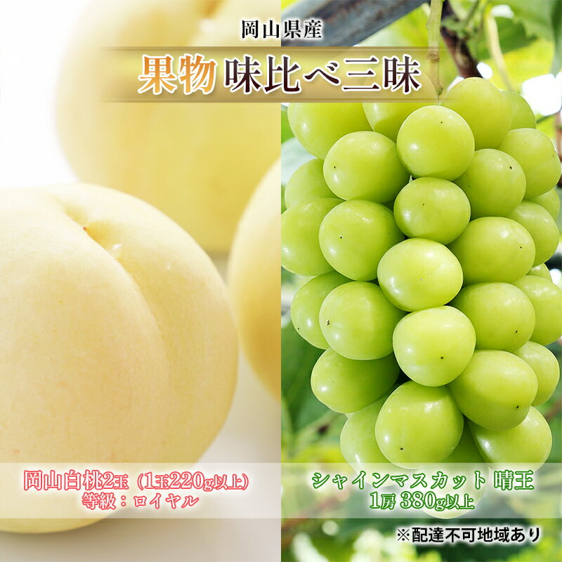 【ふるさと納税】桃 ぶどう 2026年 先行予約 果物 味比べ三昧 岡山 白桃 2玉 等級：ロイヤル（1玉220g以上） シャイン マスカット 晴王 1房 380g以上 詰合せ もも 葡萄 岡山県産 国産 フルーツ 果物 ギフト 食べ比べ　お届け：2026年7月上旬～2026年8月中旬