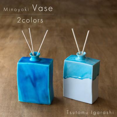 ふるさと納税 瑞浪市 五十嵐務 角花瓶 中 トルコブルー 美濃焼 陶芸作品 |  | 01