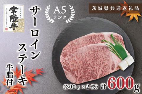 KCK-2【茨城県共通返礼品・茨城県産】【常陸牛A5ランク】サーロインステーキ　600ｇ（300ｇ×２枚）