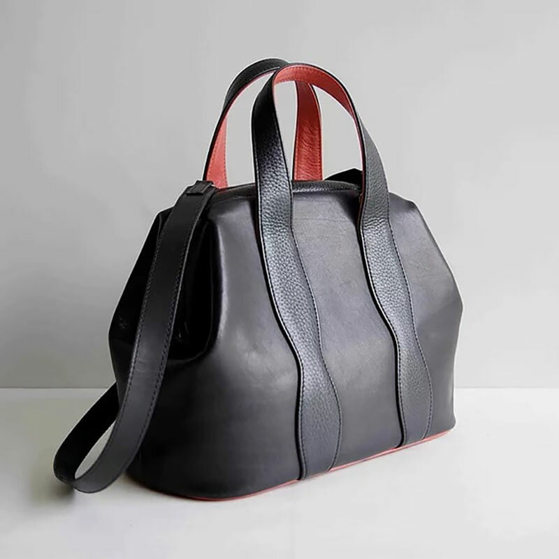 【ふるさと納税】バッグ HIYORI240 ブラック×ピンク 牛革 ハンドバッグ トートバッグ VALLEYSHELL 青梅市