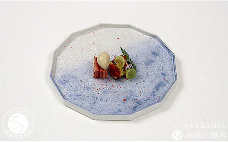 有田焼 泡化粧12角プレート/雲母銀青（深海三龍堂） プレート plate 盛皿 大皿 食器 おしゃれ シンプル 35000円 3.5万円 A35-471