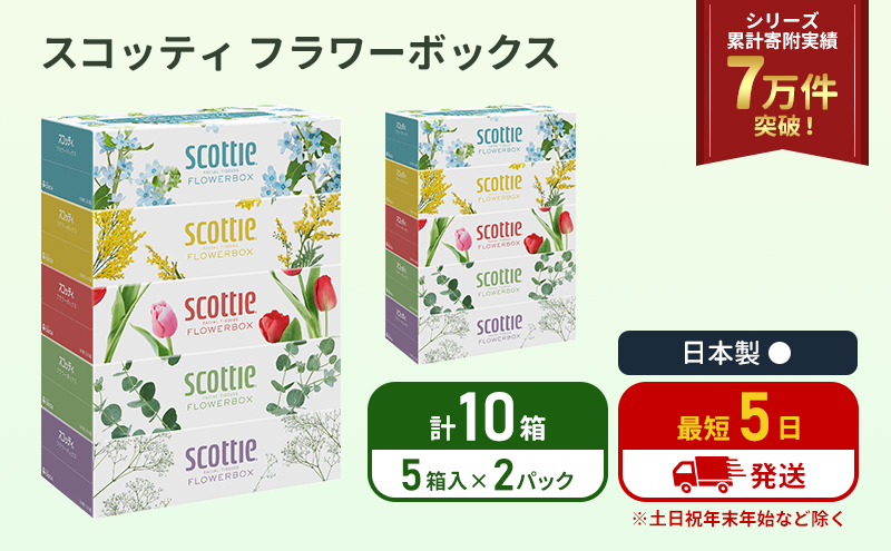 ティッシュ スコッティ フラワーボックス 10箱 (5箱×2パック) ティッシュペーパー ティシュー ティシューペーパーボックスティッシュ ボックスティシュー ティシュペーパー 防災 災害 日用品 生活用品 生活必需品 宮城県 岩沼市
