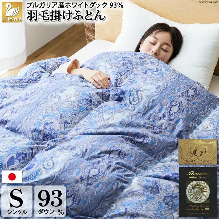 【冬用】羽毛布団 シングル 冬 本掛け 60番手サテン (レオーネ 青 柄 )