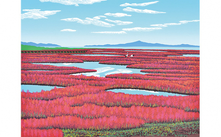 版画 「鶴とサンゴ草」 | 版画 セリグラフ