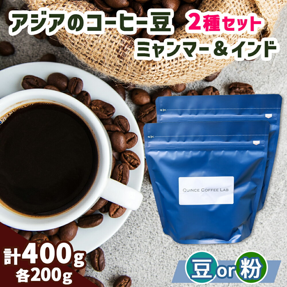 【ふるさと納税】アジアのコーヒー豆 200g×2種 (ミャンマー＆インド)｜自家 焙煎 珈琲 ドリップ 豆粉 珍しい オススメ 飲み比べ ギフト 袖ケ浦 [0449-0451]