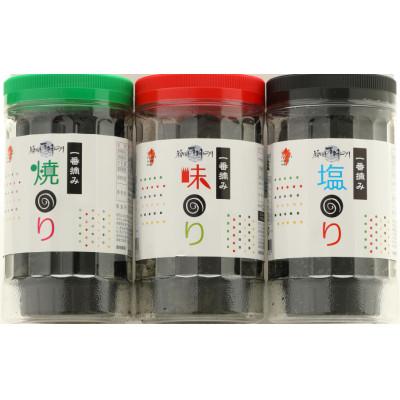 ふるさと納税 直方市 一番摘み 福岡有明のり使用 「味のり」「塩のり」「焼のり」ボトル3本入詰合せ(直方市) |  | 01