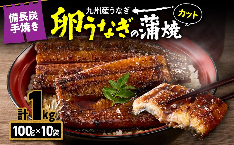 
                  【土用の丑の日特集】1646 九州産 卵うなぎ 備長炭手焼 うなぎ カット蒲焼パック 計1kg（10袋）　KN029-006-02
                