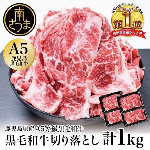 【鹿児島県産】A5等級 黒毛和牛切落し 計1kg（250g×4P） 牛肉 国産 おかず カレー 牛丼 肉じゃが 切り落とし 小分けパック 冷凍 カミチク 南さつま市