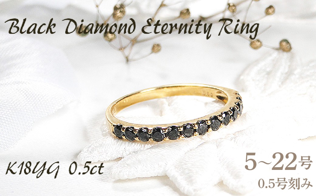
                  指輪 K18YG イエローゴールド ハーフエタニティ リング ブラックダイヤモンド 0.5ct メンズ レディース  5～22号 シンプル ジュエリー山梨県 南アルプス市 【180-k18ygm】 ALPAZ196
                