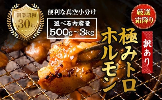 
            【訳あり】霜降り 極みトロホルモン 500g～3kg 秘伝のタレ付き | 国産 訳あり極トロホルモン 訳あり 霜降り ホルモン 冷凍 真空パック 家庭用 ホルモンうどん　八島丹山 京都 舞鶴
          