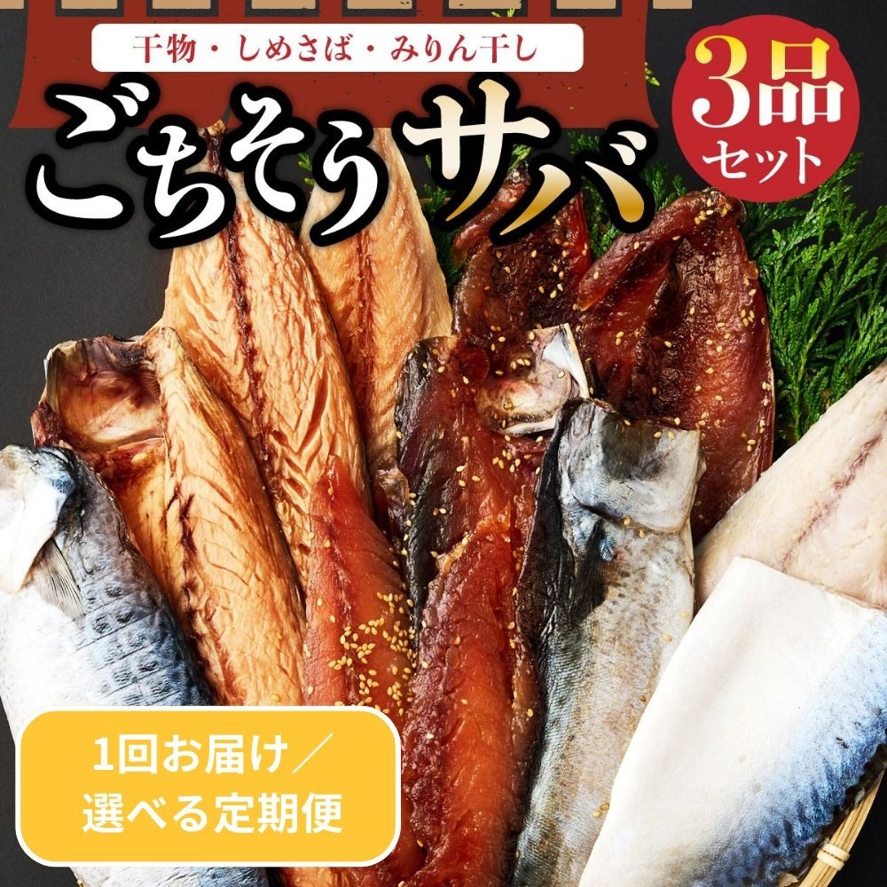 サバ 干物 定期便 ごちそうサバ3品セット｜干物・みりん干し・しめさば｜高知県室戸市 冷凍90日目安 偶数6回/奇数6回/毎月12回