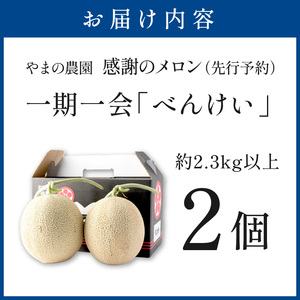 【1269】やまの農園　感謝のメロン～一期一会「べんけい」～2玉≪先行予約≫【2026年7月中旬より順次発送予定】