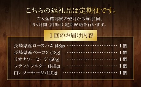 【全6回定期便】ドイツメダル受賞セット ／ 5種 詰合せ セット 肉 肉加工品 加工品 食べ比べ おつまみ ロースハム ベーコン ソーセージ おかず お取り寄せ グルメ 長崎県 長崎
