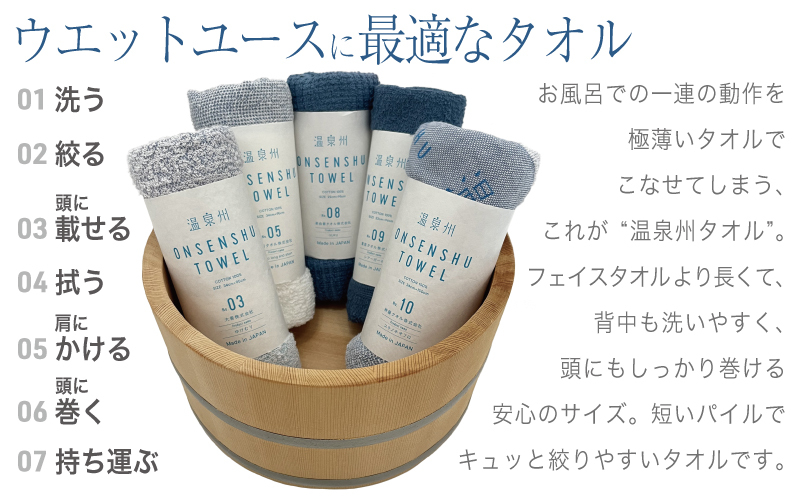 温泉州タオル 5枚セット（ブルー） 薄手 日本製 099H3536_イメージ3
