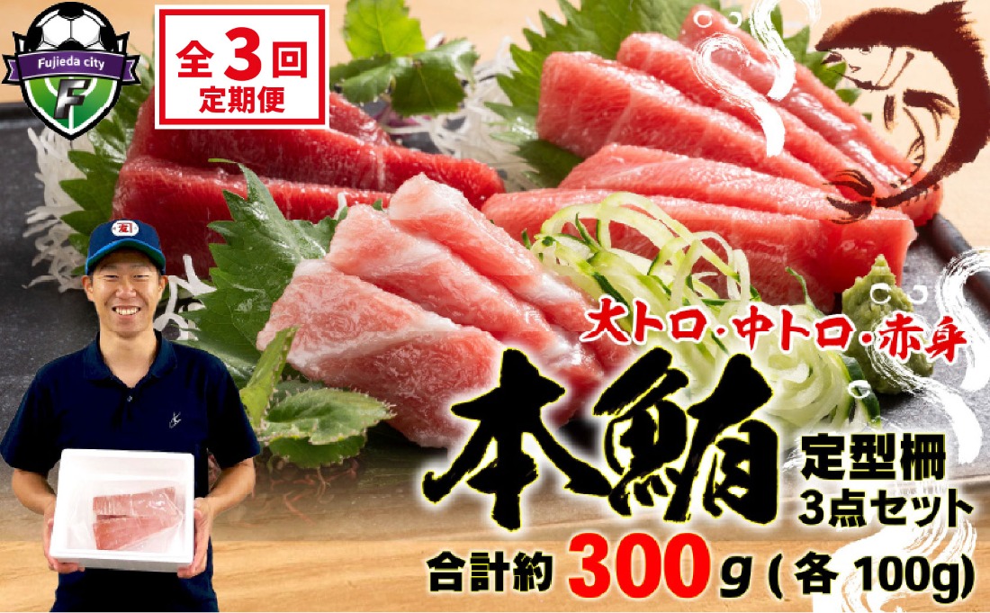 3回定期便 マグロ 刺身 食べ比べ 大トロ 中トロ 赤身 約 300g 本まぐろ 本鮪 本マグロ 大とろ 中とろ 赤身 解凍 漬け鮪 海鮮 カネトモ 静岡県 藤枝市