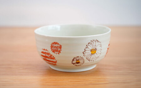 【波佐見焼】 フラワー 麺どんぶり 赤 1点 丼ぶり【団陶器】[PB131]