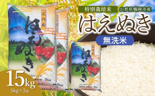 【令和8年産 新米】 斎藤農場の特別栽培米 はえぬき 無洗米 15kg（5kg×3袋） 山形県鶴岡市 [K-8111]  | 15キロ 米どころ 庄内米 ブランド米 米 コメ こめ ご飯 ごはん 美味しい お取り寄せ 農家直送 東北 山形 鶴岡市 国産 おすすめ 人気 返礼品