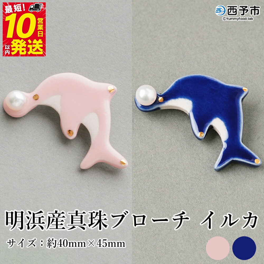 【ふるさと納税】保証書付＜明浜産 真珠ブローチ イルカ（青/桃色）＞ 8.0～8.5mm 純国産 高品質 アコヤ真珠 宇和海 パール アクセサリー ピンク 陶器 ファッション レディース 小物 女性 誕生日 記念日 佐藤真珠 cosmic 愛媛県 西予市【常温】『最短10営業日以内に発送』