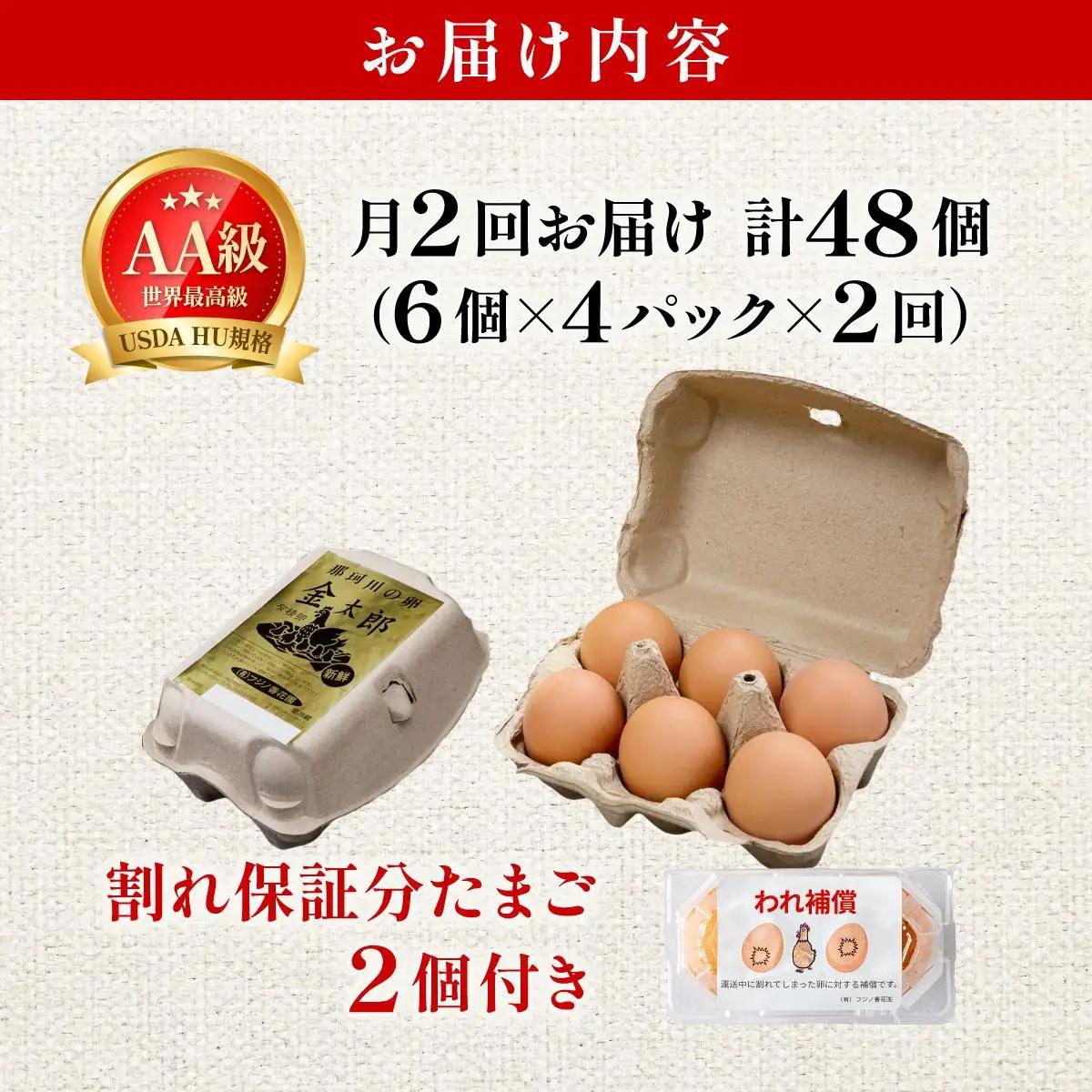 ≪月2回発送≫【TVで紹介】鮮度ＡＡ級の世界最高ランク！金太郎卵 平飼い たまご 計48個(24個×月2回)