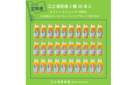 【定期便 12回】 小田原産江之浦みかんジュース３種のみくらべ３０本セット うんしゅう・なつみ・バレンシアオレンジ１００％ストレートジュース１８０ml各１０本合計３０本【みかんジュース みかんジュース 神奈川県 小田原市 】