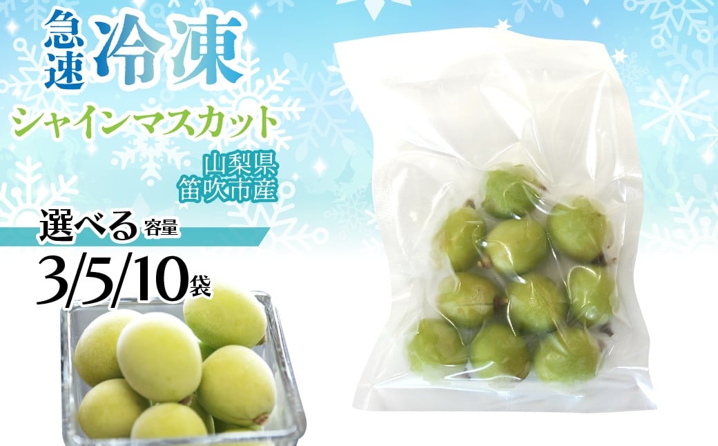 
            【選べる容量】急速冷凍シャインマスカット（山梨県産） 1袋100ｇ　「3袋」「5袋」「10袋」 230-002-oya
          