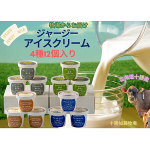 ゴールデンジャージーアイスクリーム12個セット(ミルク・アーモンドプラリネ・黒ごま・抹茶 各3個)_菓子・スイーツ アイス・ジェラート  _【配送不可地域：離島】【1516655】