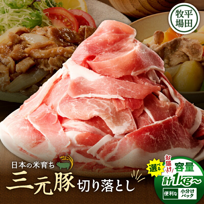 【ふるさと納税】＜選べる＞ 三元豚 切り落とし 計1kg ～ 3kg 日本の米育ち平田牧場 肉 お肉 豚 豚肉 切落し 上質 黒豚 バークシャー種 特別品種 便利 小分け パック おかず 美味しい 大容量 ボリューム 平田牧場 北海道 苫小牧市 おすすめ ランキング プレゼント ギフト