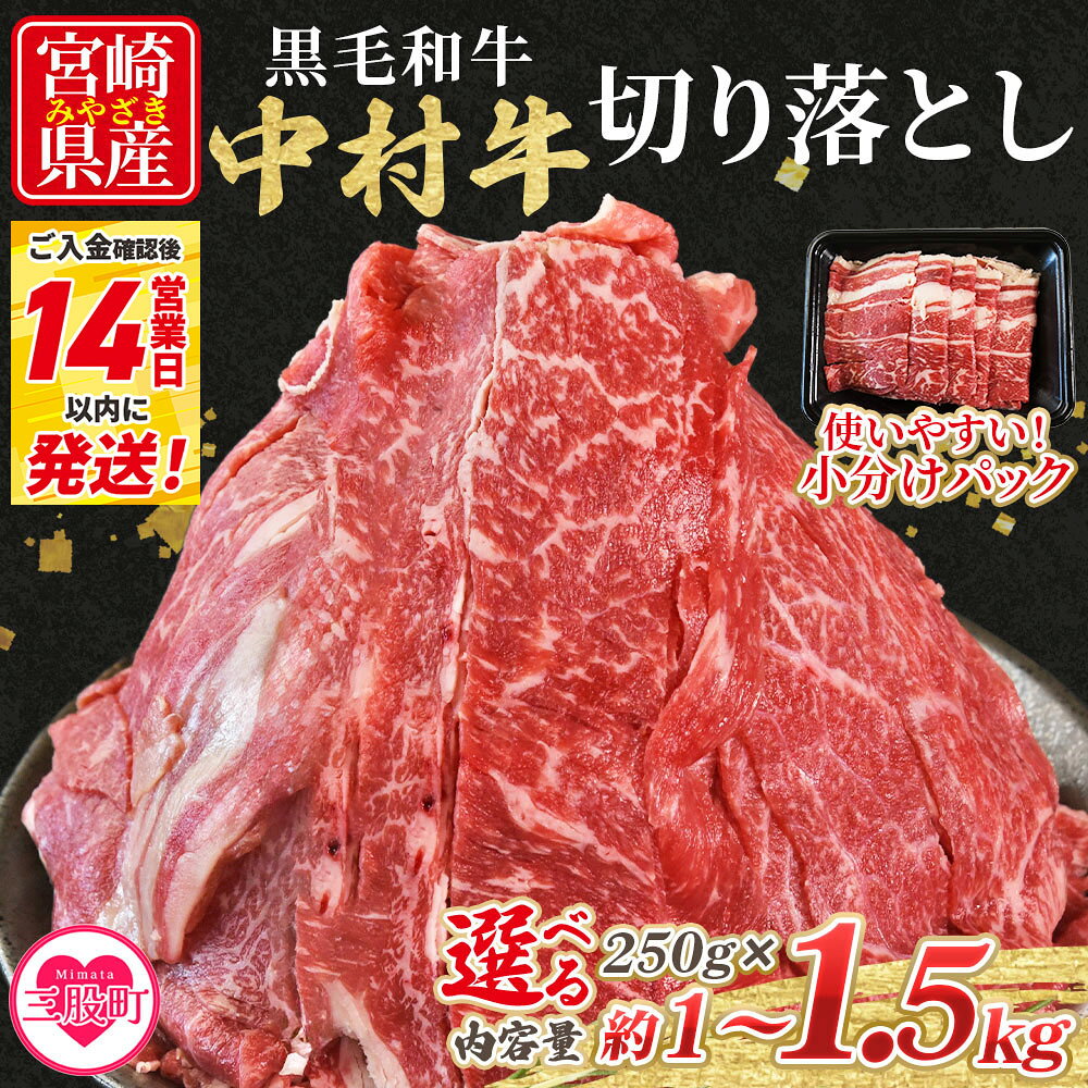 【ふるさと納税】選べる内容量＜黒毛和牛 中村牛切り落とし 合計1kg(250g×4)/1.5kg(250g×6)＞ 国産 九州産 脂身 牛肉 赤身 すき焼き 牛丼 肉じゃが プルコギ 煮込み 使いやすい 小分け 便利 こま切れ 牛こま コマ 小間 薄切 夏ギフト【MI642-jc】【Jコーポレーション】
