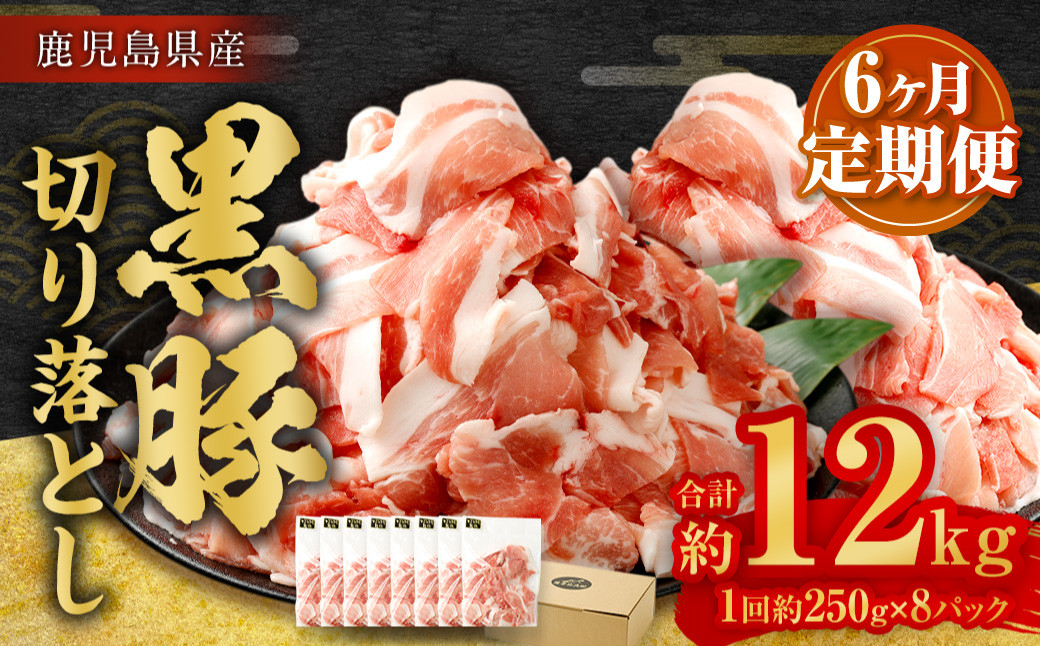 
            GSR-032 【6ヶ月定期便】鹿児島県産黒豚 大容量小分けパック切り落とし 合計12kg（2kg×6回） 黒豚 黒豚切り落とし 切り落とし 豚肉 ウデ肉 肩肉
          