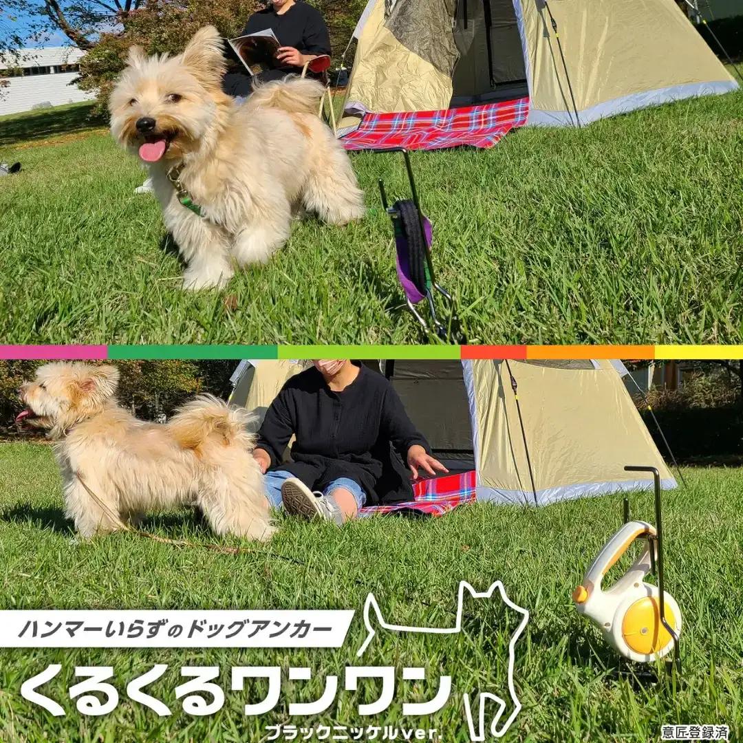 ハンマー不要のドッグアンカー [くるくるワンワン] ケース付 耐荷重約60kg 伸縮リード使用可 ステンレス製 燕三条製 キャンプ用品 アウトドア用品 【026S014】