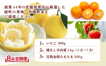 【全8回お届け】宮崎県綾町産 果物・野菜定期便 [X20]_A0113-001