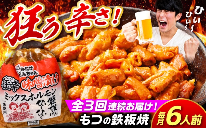 
                  【3回定期便】 「元祖みたけとんちゃん」 狂辛 味噌漬け ミックスホルモン 3袋（6人前） / モツ もつ 白もつ ホルモン 辛口 / 御嵩町 / 藤よし [AVAA067]
                