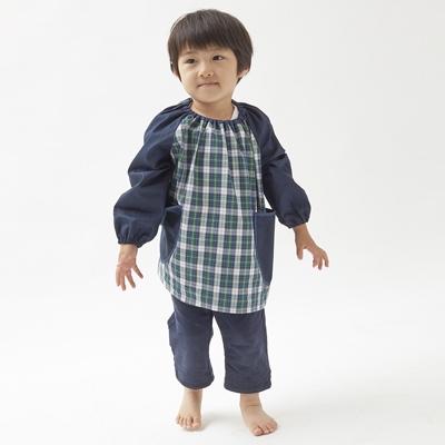 ふるさと納税 忠岡町 キッズ スモック　タータンネイビー 120cm |  | 01
