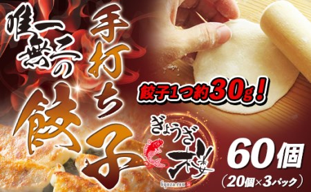 唯一無二の手打ち餃子60個（20個×3パック）餃子1つ約30g！【ぎょうざ楼】