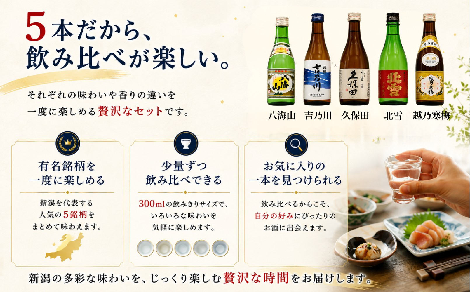 新潟の辛口飲み比べ！金賞受賞五蔵飲み比べセット 300ml 5本